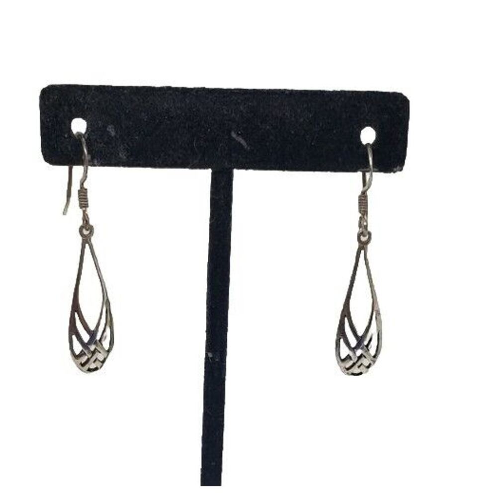 Vintage Y2K Sterling Silver Celtic 925 Earrings hooks Beaded Long Dangle - Picture 4 of 5